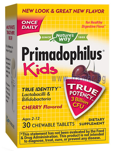 ПРИМАДОФИЛУС КИДС - ЧЕРЕША дъвчащи таблетки 68 мг * 30 NATURE'S WAY