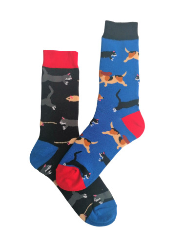 Различни чорапи с кучета, котки и мишки