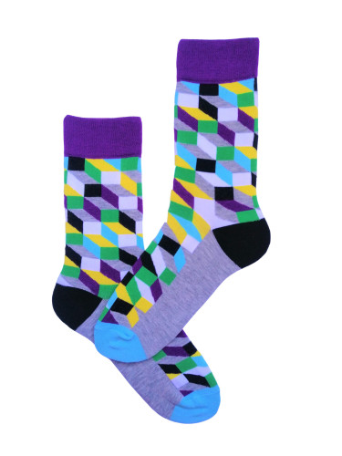 Шарени чорапи с фигури в лилаво