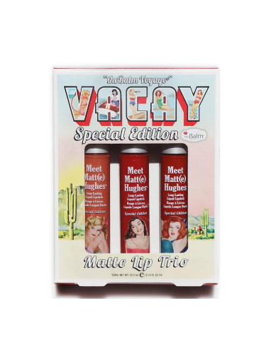 Мини комплект Течни червила за устни The Balm Meet Matt(e) Hughes theBalm Voyage Vacay Matte Lip Trio