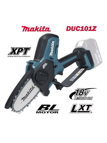 Мини акумулаторна резачка Makita DUC101Z, 18V, LXT, 10 см, .325", безчетков мотор