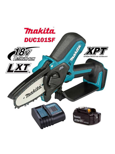 Мини акумулаторна резачка Makita DUC101SF, 18V, LXT, 3Ah, 10 см, .325", безчетков мотор