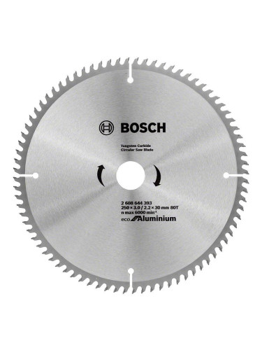Диск циркулярен HM, за алуминий, ф250, 80 зъба, Bosch Eco (2 608 644 393)