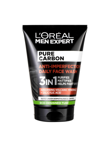 L'Oréal Paris Men Expert Pure Carbon Anti-Imperfection 3in1 Почистващ гел за мъже 100 ml