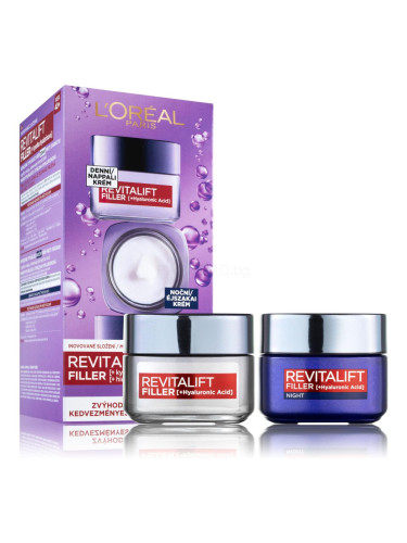 L'Oréal Paris Revitalift Filler HA Duo Set Подаръчен комплект дневен крем за лице Revitalift Filler HA 50 ml + нощен крем за лице Revitalift Filler HA 50 ml