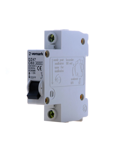 Предпазител, автоматичен, 1P, 63A, C крива, DIN шина, DZ47, VEMARK
