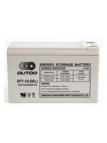 Тягов акумулатор 12V, 7Ah, гелов, OT7-12(GEL)/CD, OUTDO