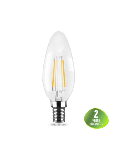 LED filament лампа, 4W, E14, C35, 230VAC, 400lm, 3000K, топлобяла, свещ, BA36-00410