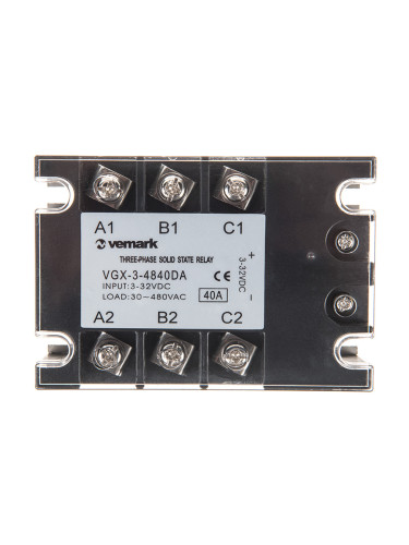 Солид стейт реле, VGX-3-4840DA, трифазно, полупроводниково, 3-32VDC, товароносимост, 40A/480VAC