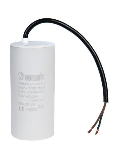 Работен кондензатор, 450VAC, 80uF, 85°C, с кабел, CBB60