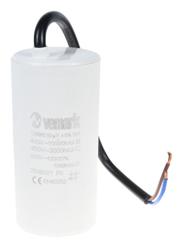 Работен кондензатор, 450VAC, 50uF, 85°C, с кабел, CBB60