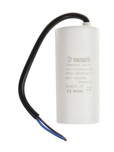 Работен кондензатор, 450VAC, 40uF, 85°C, с кабел, CBB60