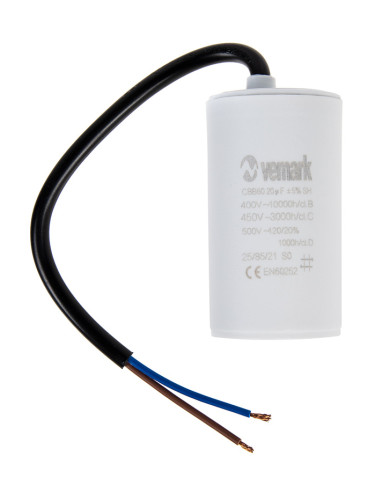 Работен кондензатор, 450VAC, 20uF, 70°C, с кабел, CBB60