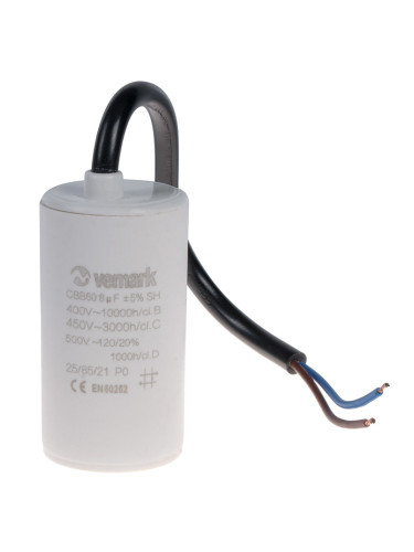 Работен кондензатор, 450VAC, 8uF, 85°C, с кабел, CBB60