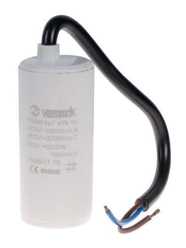 Работен кондензатор, 450VAC, 6uF, 85°C, с кабел, CBB60