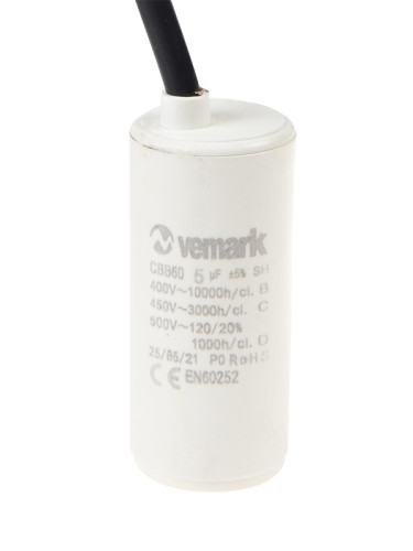 Работен кондензатор, 450VAC, 5uF, 85°C, с кабел, CBB60