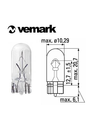 Автомобилна лампа 14VDC, 5W, W5W, W2.1x9.5d