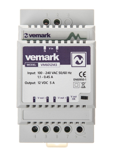 Импулсно захранване за DIN шина, 12VDC, 60W, 5A, IP20, VS6012M3