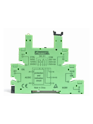 Цокъл за реле 38.51 бобина 6/12/24 VDC / 10 A със защита,  контакти (NO+NC) 250VAC/6A, с винтови изводи