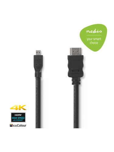 HDMI кабел, HDMI-micro HDMI, 1.5m, черен, 4K, Ethernet, NEDIS