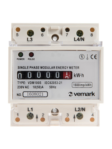 Електромер монофазен, еднотарифен VDM100S, механичен 10A (50A) директен 220 VAC