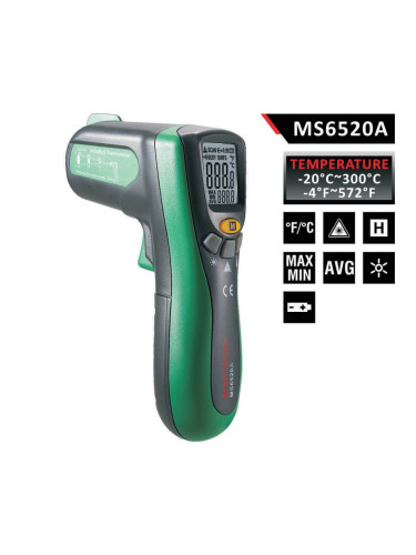Инфрачервен Лазерен Термометър MS6522A, - 20 °C до +300 °C, D:S 10:1 с лазерно насочване