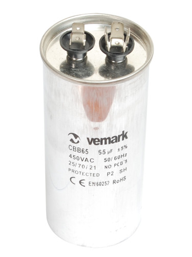Работен кондензатор, 450VAC,65uF 70°C, изводи 6.3x0.8mm, метален, CBB65