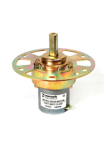 Електродвигател V3KT-38ZY-13-253i, постояннотоков, с редуктор, 12 VDC, 14 rpm