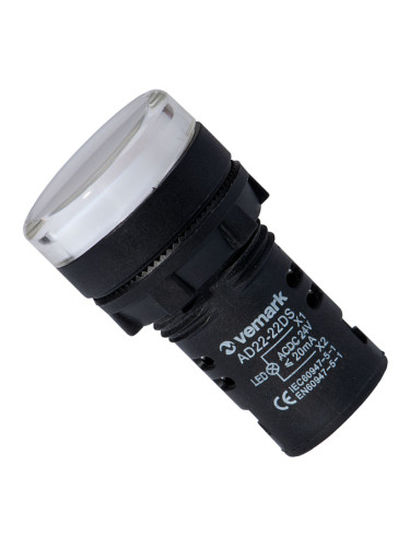 Индикаторна лампа LED, AD22-22DS/W, 24VAC/VDC, бяла
