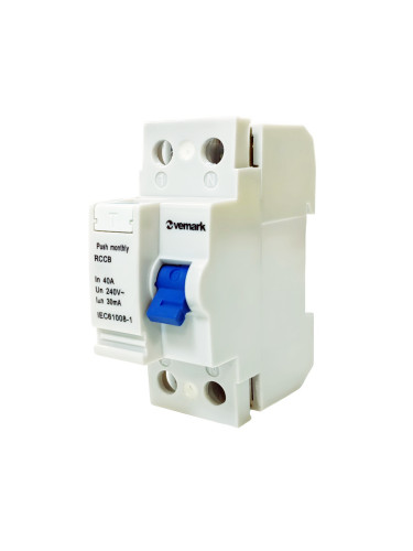 Дефектнотокова защита, 2P, 40A, 30mA, 250VAC, Vemark