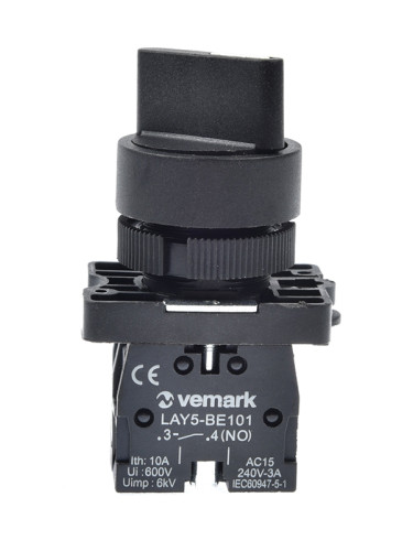 Панелен превключвател, ротационен, ф22mm, 10A/240VAC, 3 позиции, SPST, LAY5-ED33