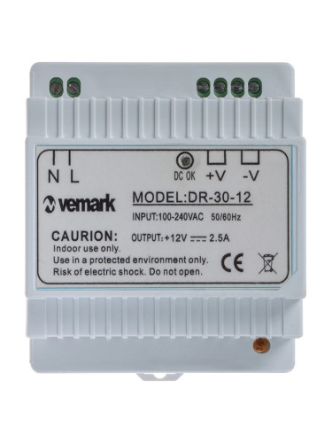 LED захранване за DIN шина 12VDC, 2.5A, 30W, IP20, VDR30-12