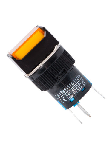 Бутонен превключвател, бутон, ON - ON, отвор ф16, 3A/250VAC, SPDT, LED, жълт