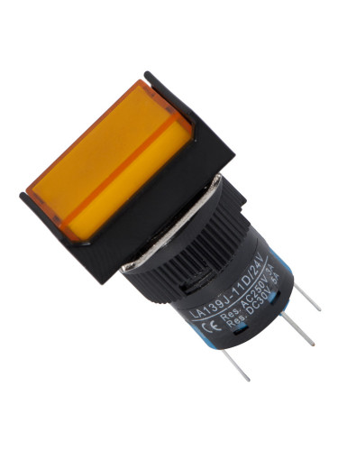 Бутонен превключвател, бутон, ON - (ON), отвор ф16, 3A/250VAC, SPDT, LED, жълт