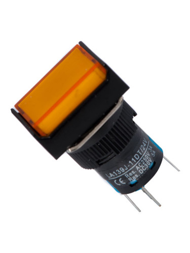 Бутонен превключвател, бутон, ON - ON, отвор ф16, 3A/250VAC, SPDT, LED, жълт