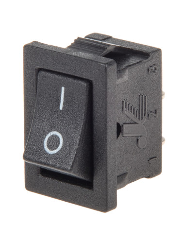 Rocker превключвател, 2 позиции, OFF-ON, 3A/250VAC, отвор 13x9mm, 2 извода, черен
