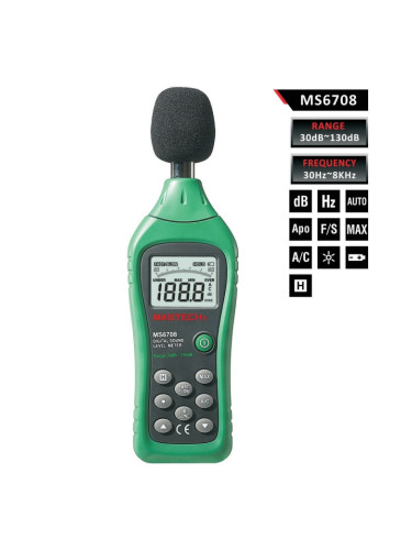 MS6708 - Уред за измерване нивото на звука, 30dB - 130dB, MASTECH