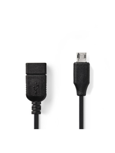 Кабел за телефон Micro USB към USB, OTG, 0.2m, черен, NEDIS