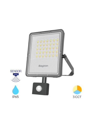 LED прожектор със сензор, 30W, 230VAC, 3300lm, 3в1 цвята, IP65, BT65-23082, SLIM