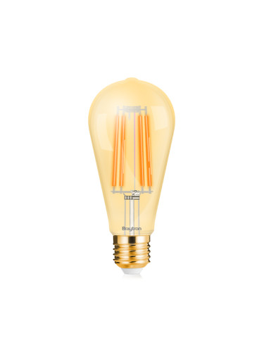 LED filament лампа, 6W, E27, ST64, 230VAC, 540lm, 2200K, топлобяла, amber, капка, BB46-00620