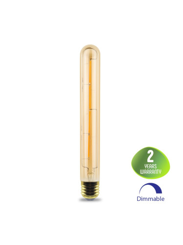 LED filament лампа, 6W, E27, T30-200, 230VAC, 515lm, 2200K, топлобяла, amber, тръба, BB62-60620, димируема