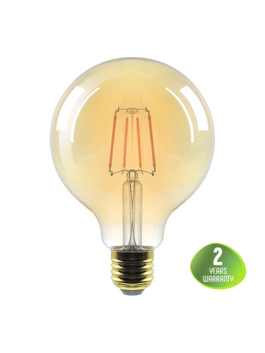 LED лампа FILAMENT G125, 6W, E27, 220VAC, 515lm, 2200K, топло бяла, сфера, amber, BB48-00620