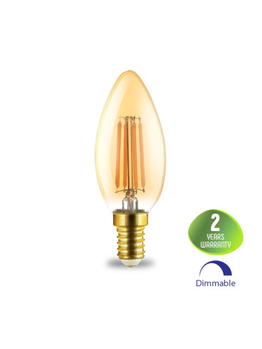 LED лампа FILAMENT (свещ) 4W, E14, C35, 220VAC, 360lm, 2200K, топлобяла, amber, BB36-60410, димируема