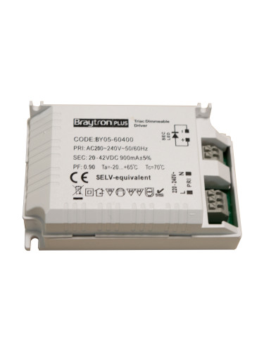 LED захранване Dimmable Driver, 230VAC, 25 - 42VDC, димируем, IP20, BY05-60400