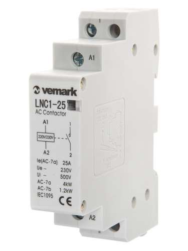 Контактор 1P, 230VAC, 25A, VNC1-25, NO