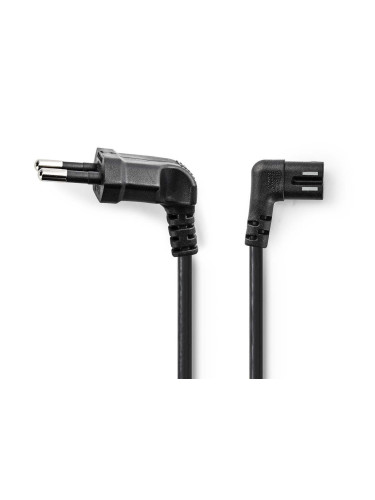 Захранващ кабел, 2x0.75mm2, еврощепсел (ъглов) - IEC-320-C7, 2m, черен, PVC, CEGL11055BK20, NEDIS