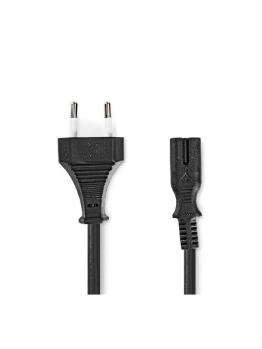 Захранващ кабел, 2x0.75mm2, еврощепсел (прав) - IEC-320-C7, 2m, черен, CEGL11042BK20, Nedis