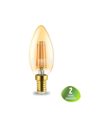 LED filament лампа, 4W, E14, C35, 230VAC, 360lm, 2200K, топлo бялa, свещ, BB36-00410