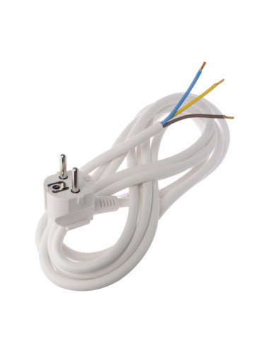 Захранващ кабел 3x1.5mm2, 2m, шуко Г-образно, бял, поливинилхлорид (PVC)
