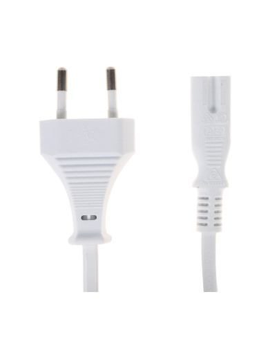Захранващ кабел 2x0.75mm2, 2m, двуполюсен, бял, поливинилхлорид (PVC)
